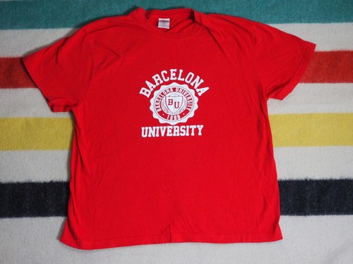 VTG Y2k Keya BARCELONA University Spain College Europe Red Tee T-Shirt Mens L