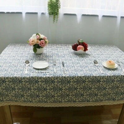 Coton Lin Dentelle Nappe Rectangulaire Table Carrée Tissu Décor Vintage - Photo 1/4