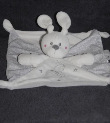 🍀Doudou Plat Lapin Blanc Gris Etoile Argentée SIMBA TOYS NICOTOY Attache Tétine - Photo 1/3