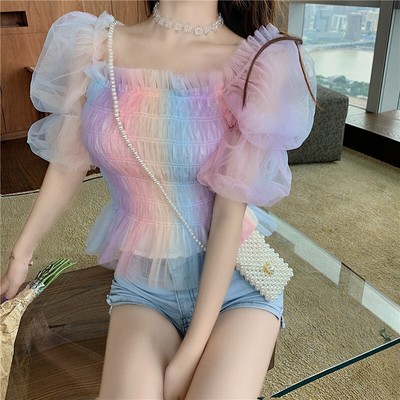 rainbow fishnet shirt