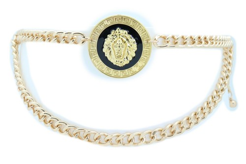 Women Gold Metal Chain Lion Charm Coin Urban Weekend Bling Belt Plus Size XL XXL - Picture 2 of 12