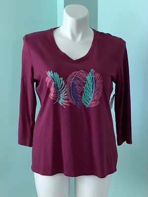 Sun Bay Women's Shirt Sunny Day  3/4 Sleeve UPF 30 Fuchsia Size Large New