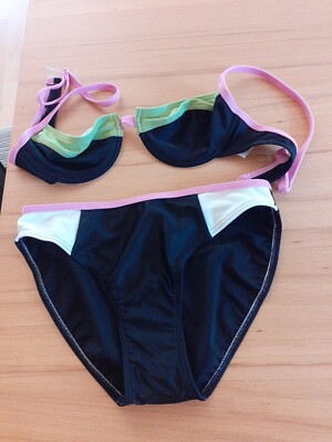 Bikini Gr. M/L (38/40) NEU Bunt, Lineltex, Schwarz-grün-pink 