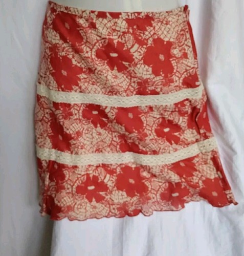 Calvin Klein Skirt Used sz16 Boho Tiered Crochet Lace Western Rust Floral Ruffle