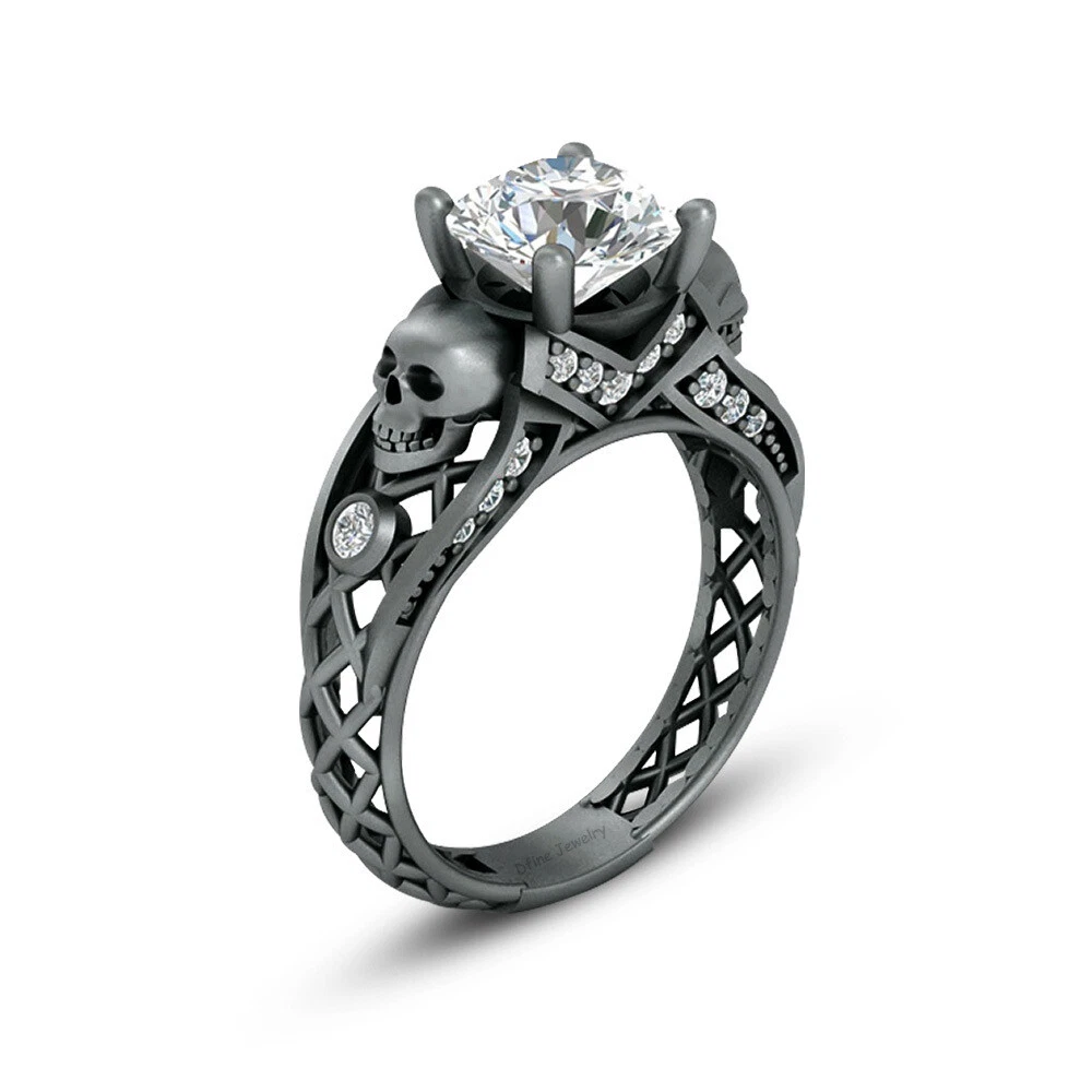 Real diamond skull engagement best sale rings