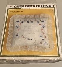 Vintage M.H. Yarns Inc. Candlewick Pillow Kit CW08, Rock A Bye Baby, NIP 1983
