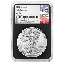 2022 $1 1-oz American Silver Eagle Ngc Ms70 Er Michael Gaudioso Flag Label