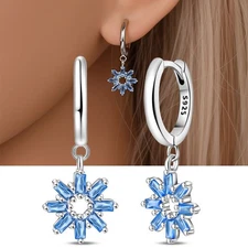 PANDACH 925 Sterling Silver Cool Blue 5A Zircon Drop Earrings For Women Jewelry