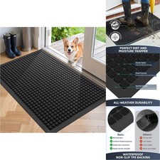 Outdoor Front Door Mat Heavy Duty Waterproof Entrance Doormat Low Profile Black