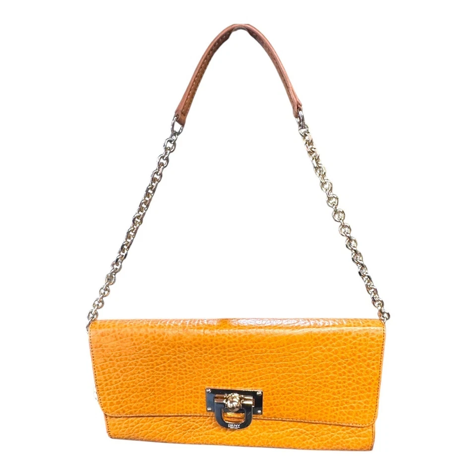 DKNY Cuero Coñac Naranja Cartera Bolsillo Bolso sin asas Bolso de hombro con correa de cadena Foto 2 de 4