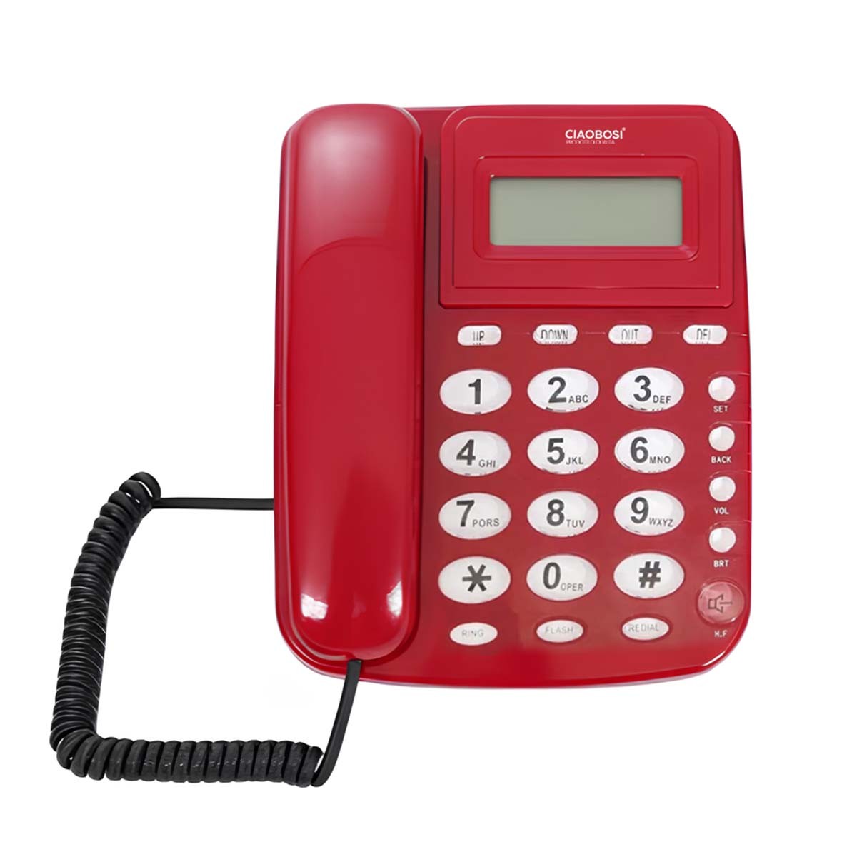 Téléphone filaire Avizar rouge idéal pour le bureau à la maison avec alarme intégrée