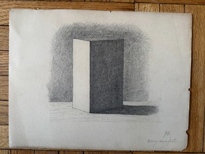 Antique Late 19th Century Academic Study Still Life Drawing Tall Cube 11 x 8.2