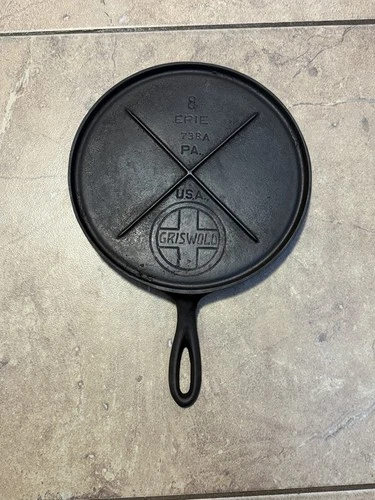 Griswold Cast Iron Griddle #8 with Slant Logo and Cross x Base