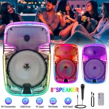 8" Transparent Portable Party Bluetooth Speaker LED Lights TF/USB/AUX/FM Radio