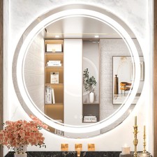 36 Inch Round LED Mirror for Bathroom Vanity White/Warm/Natural Dimmable Ligh...