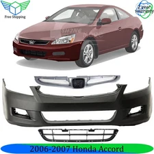 Front Bumper Cover Fascia Paintable & Grille Assembly For 2006-2007 Honda Accord