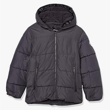 NWT DKNY Boys' Sherpa Hood Insulated Jacket Charcoal Black Size 7