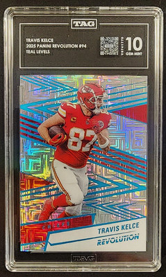 TRAVIS KELCE 2025 PANINI TEAL LEVELS REFRACTOR TAG 10 GEM SP ULTRA RARE /499