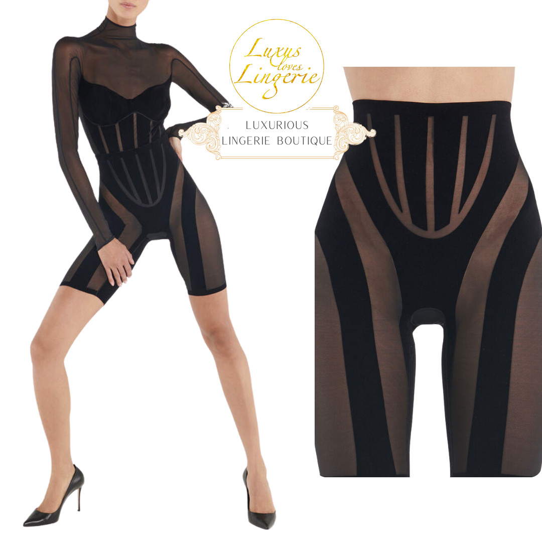 Flock Shaping Shorts By Wolford X Mugler L Black Transparent Tulle Pants