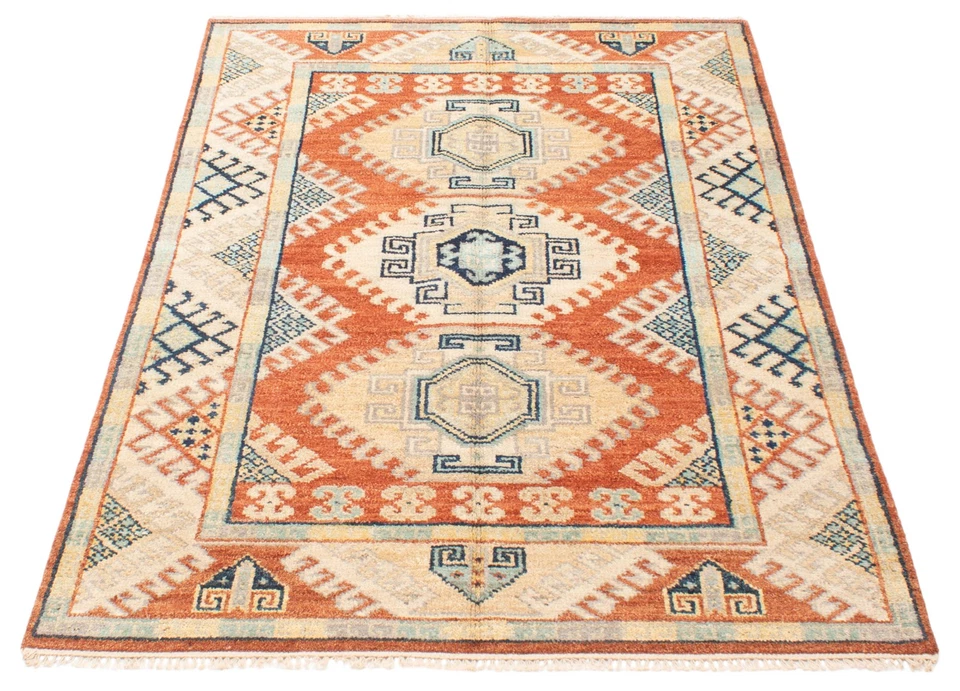 Alfombra tradicional de lana anudada a mano geométrica vintage de 5'3" x 7'9" Foto 3 de 4