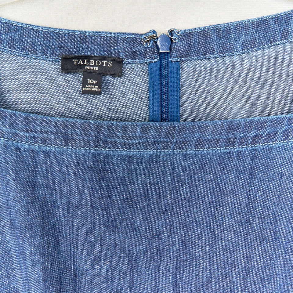 Vestido Talbots Para Mujer 10P Azul Denim Cambio Manga 3/4 Algodón Borde con Botones Foto 2 de 4