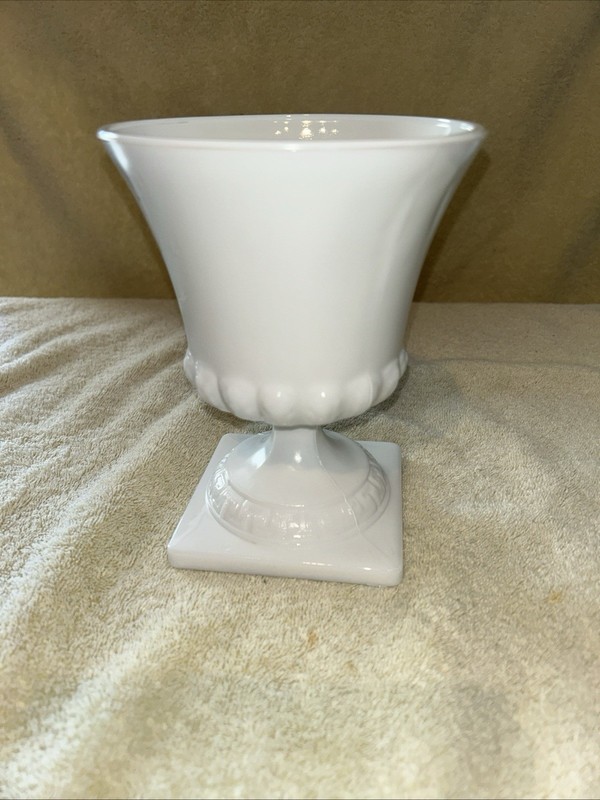 Vintage E.O. Brody Co. White Milk Glass Footed Vase, Urn, or Planter 1940s