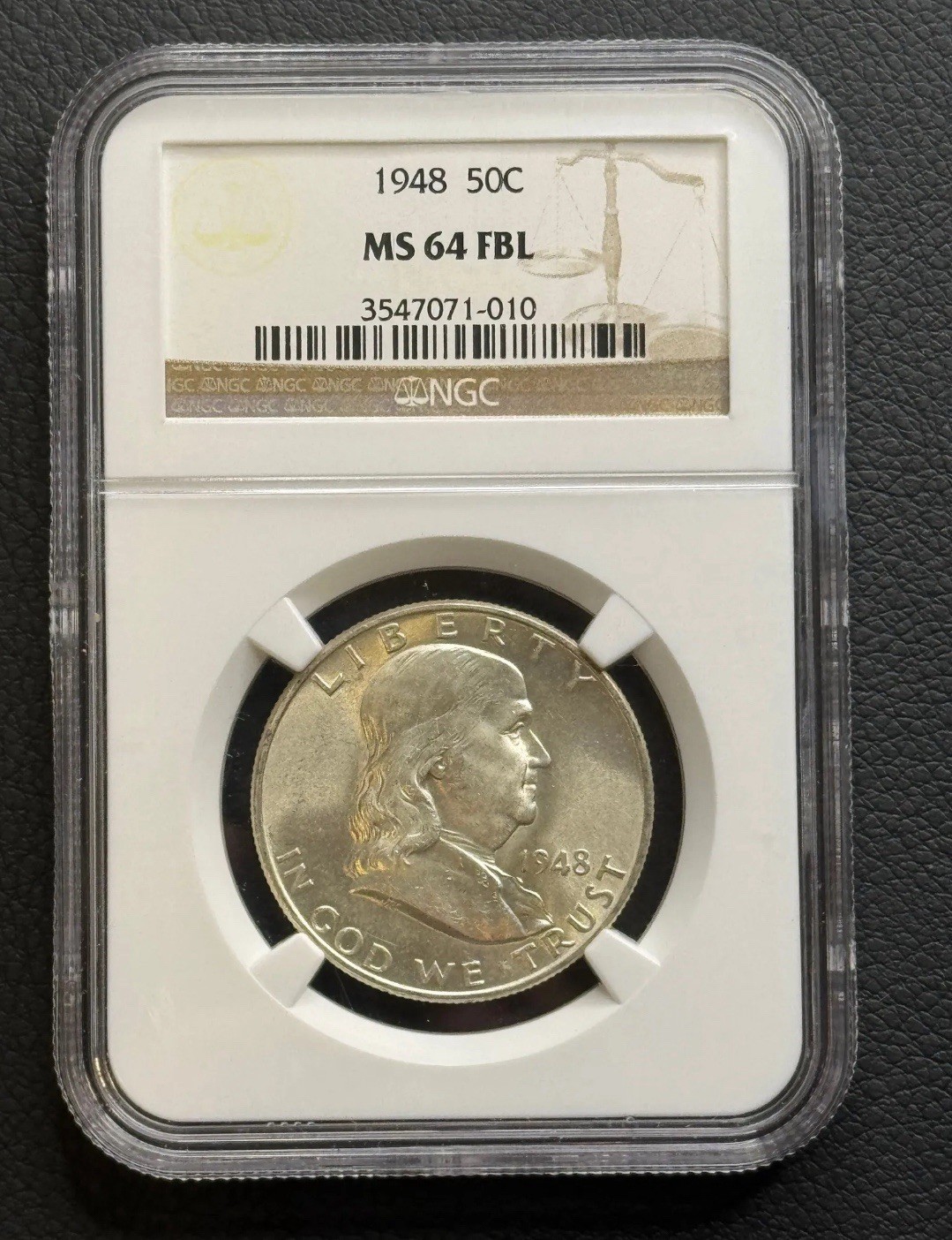 1948 P Franklin Half Dollar NGC MS 64 FBL Full Bell Lines Frosty US 90% Silver