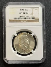 1948 P Franklin Half Dollar NGC MS 64 FBL Full Bell Lines Frosty US 90% Silver