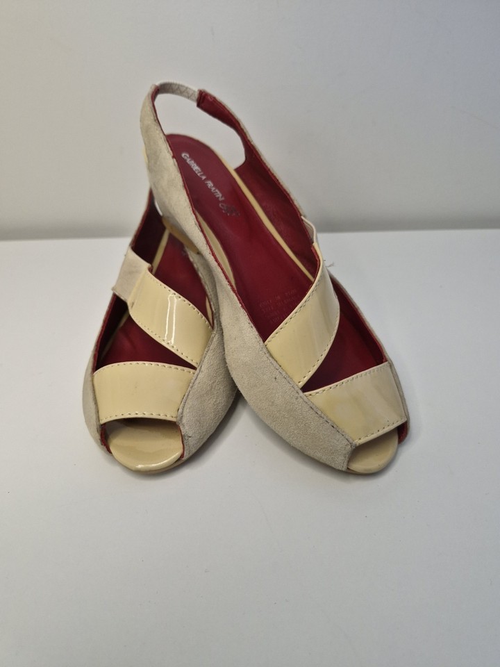 Gabriella Frattini Caitlia Leather Patent Slingback Wedge Sandals EU36 Beige