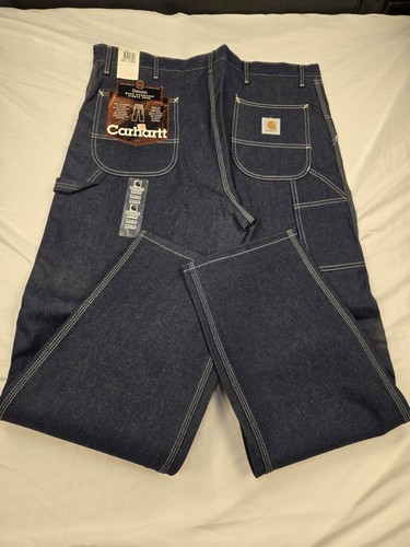 Pantalones de mezclilla Carhartt Work peto para hombre 40x34 azul rodilla herramienta EE. UU. - Imagen 7 de 8