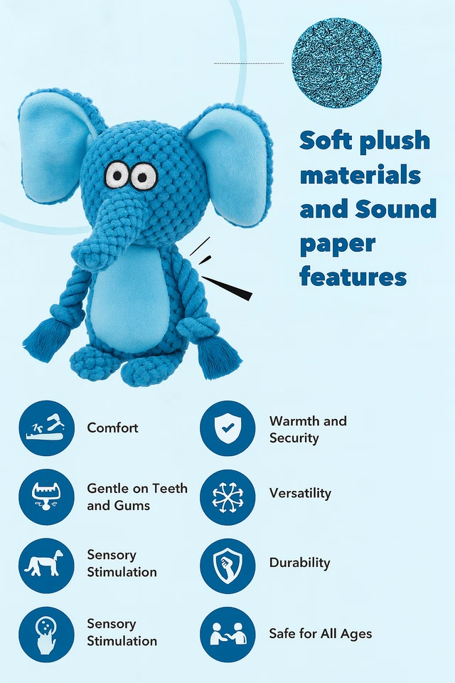 Dog Toy - Plush Crocheted Elephant Toy with Rope Limbs 24*10*6cm - Image 3 of 3