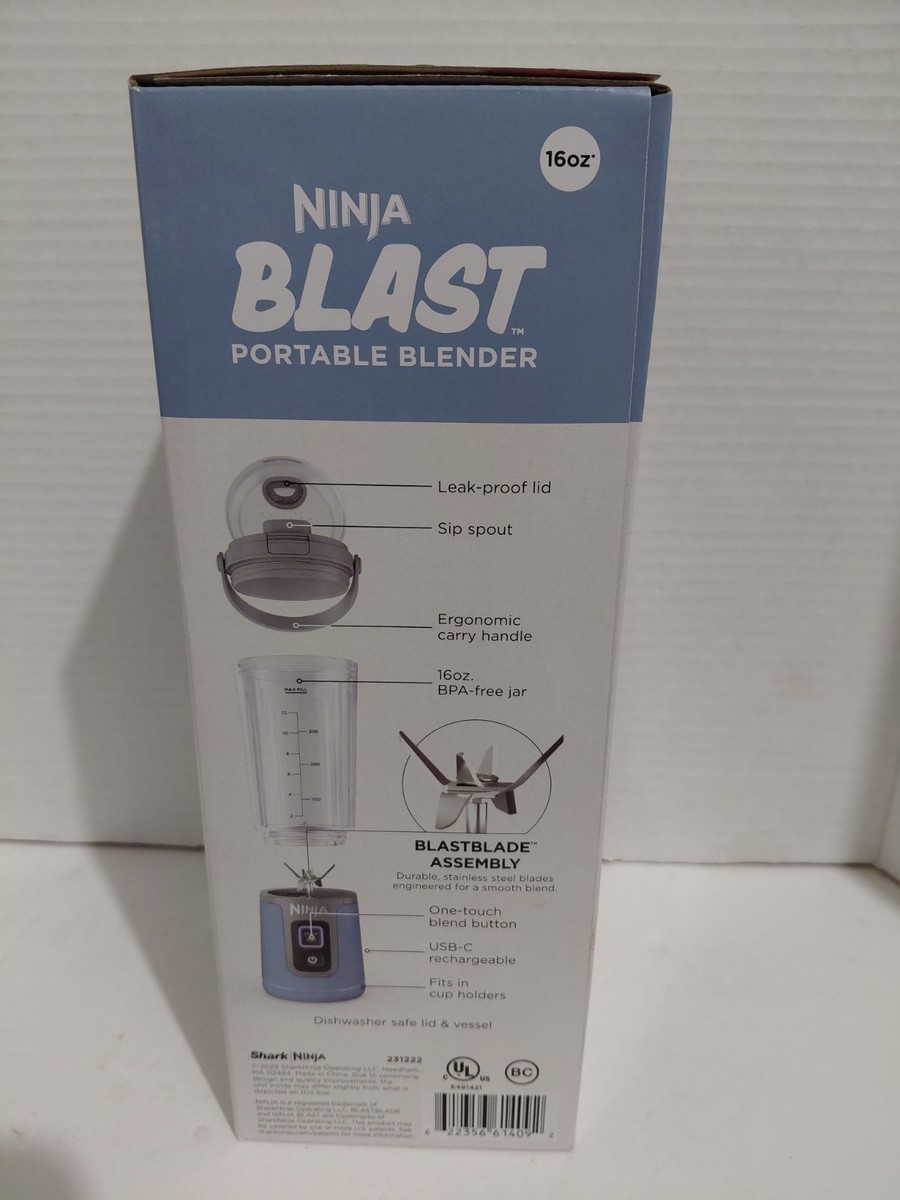 Ninja Blast Portable Blender 16oz Blue, Dishwasher Safe, USB