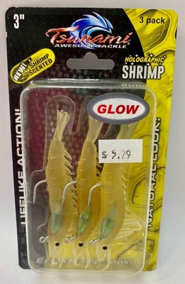 3 Inch Tsunami Holographic Shrimp With Black Eyes 3 Pack Scented and Glows