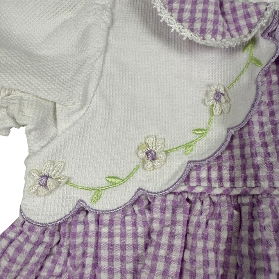 First Moments Baby Girl 6-9 М фиолетовый имбирь комбинезон наряд Puff рукав вышивка - Изображение 3 из 4