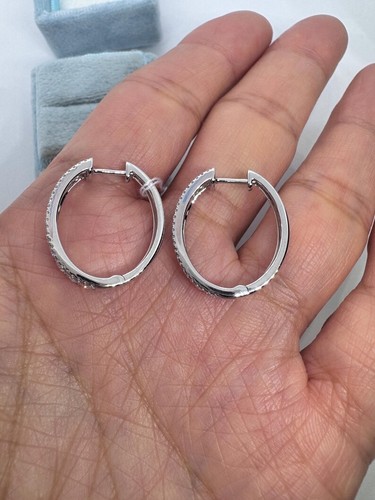 Cluster Hoop Earrings 2Ct Round Cut Real Moissanite Womens 14K White Gold Plated - Picture 5 of 8