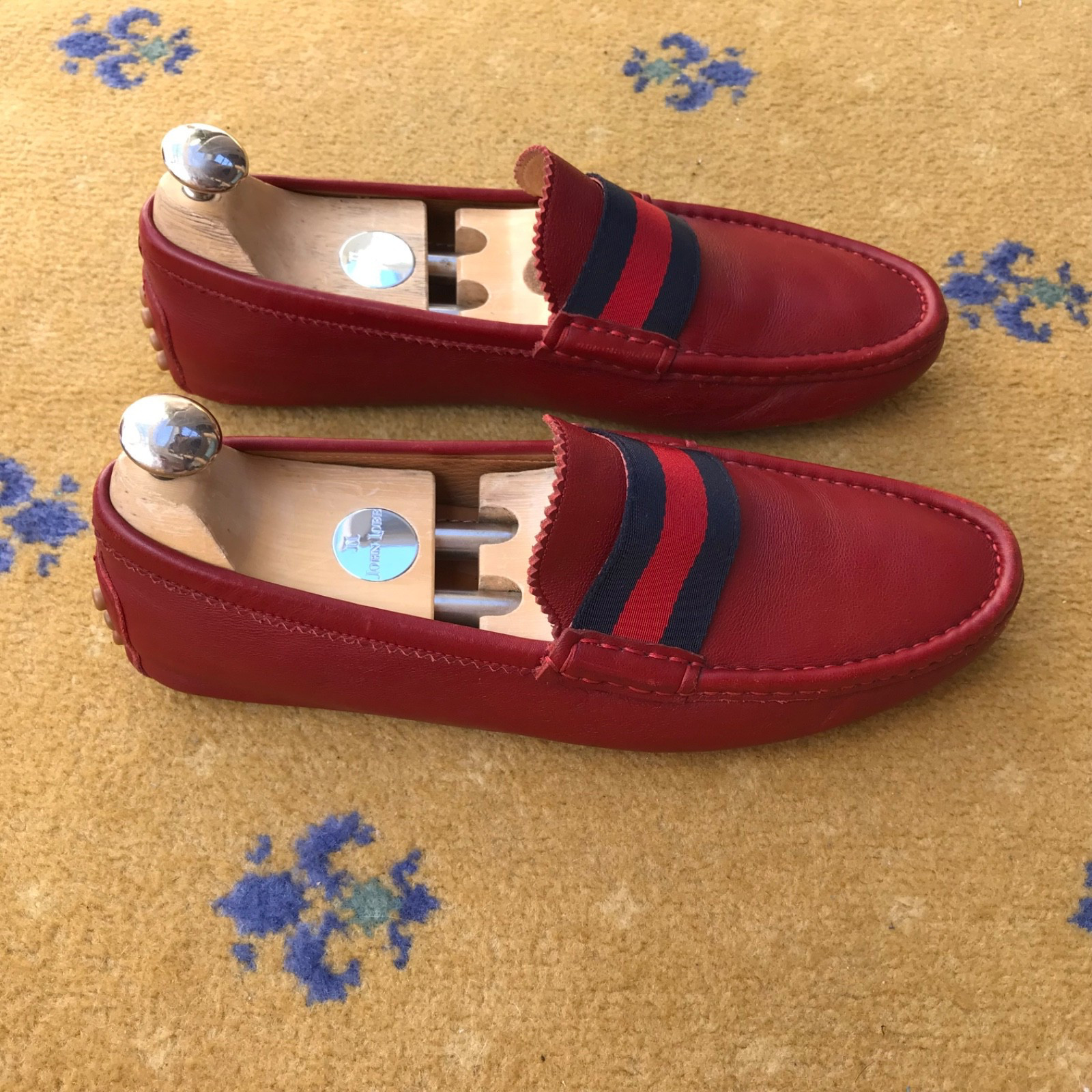 Gucci Loafers Leather Shoes Drivers Red Web Blue Mens US 7 UK 6.5 EU 40.5 thumbnail 6