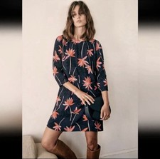 Sezane Delila Petal Print Navy Floral Dress Women Size 36 4 S Small