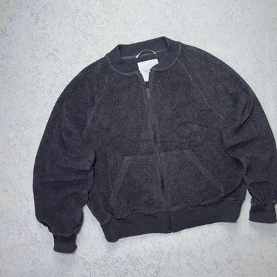 Max Mara Leisure Grey Teddy Fleece Bomber Jacket Full Zip Women's Size M