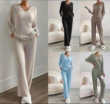 Women Ribbed Pyjamas Set, Ladies 2 Piece Loungewear Tracksuit Sleepwear Homewear