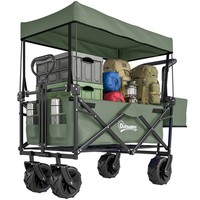 Outsunny Outdoor Push Pull Wagon Stroller Cart w/ Canopy Top Green