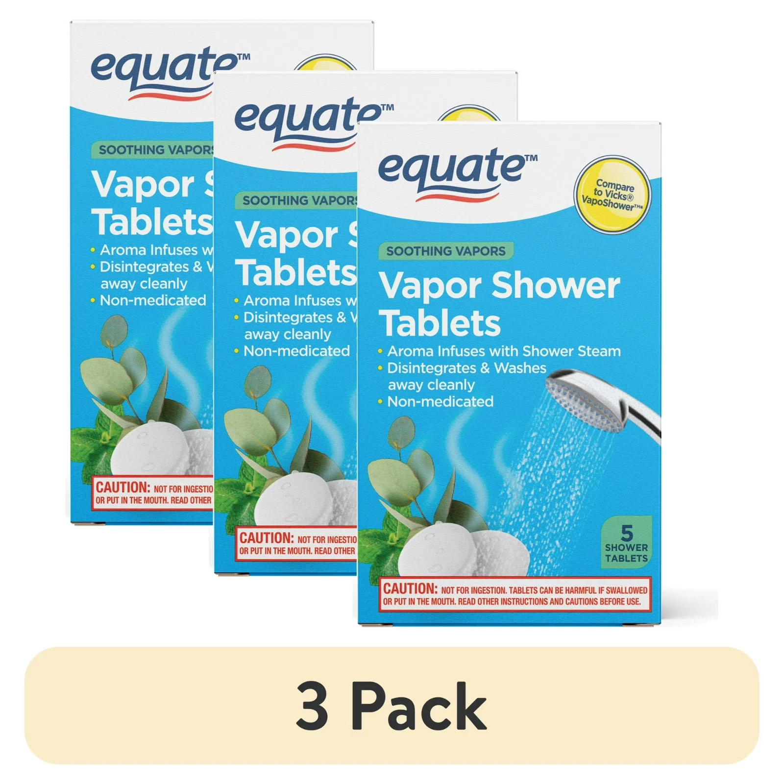 3PK Equate Vapor Shower Tablets Eucalyptus & Menthol Steamers 5ct Non-Medicated