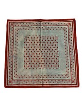 Vintage Christian Dior Handkerchief Scarf Red Geometric Print Cotton Linen Blend