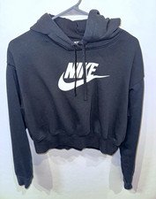 Nike Sportswear Women s Black Pullover Hooded Logo Fleece Cotton Blend XS