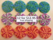 12 Rough Round Mottled Dish Pot Scrubber Scrubby Scrubbies Handmade 98