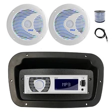 Pyle Marine Radio,Adapter,Spa Bezel,Antenna,Wire,2x 6.5'' 150W LED White Speaker