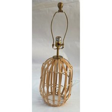 Set of 2 Woven Rattan Wicker Cage Table Lamps Boho Coastal Brass Tone 24"