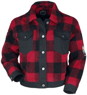 RED by EMP Damen schwarz-rot karierte Lumberjacke im stylischen kurzen Schnitt