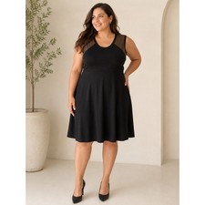 NEW Karen Kane Womens Plus 1X Faux Yoke Dress Black Brown Suede Trim
