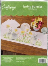 NIP!!! STAMPED CROSS STITCH KIT SPRING BUNNIES TABLE RUNNER