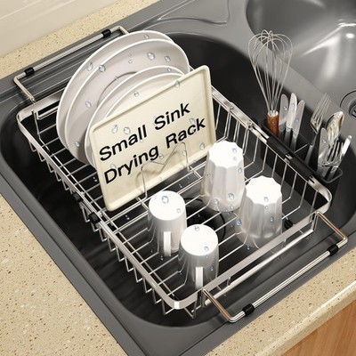 Small Expandable Over The Sink Dish Drainer Drying Rack in Stainless Steel Me...